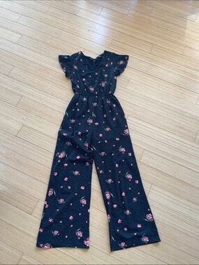 Black Floral Wide-Leg Jumpsuit with Flutter Sleeves